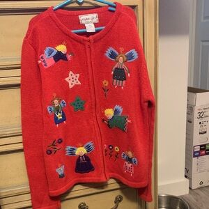 Red Kids Sweater with Angel Appliques